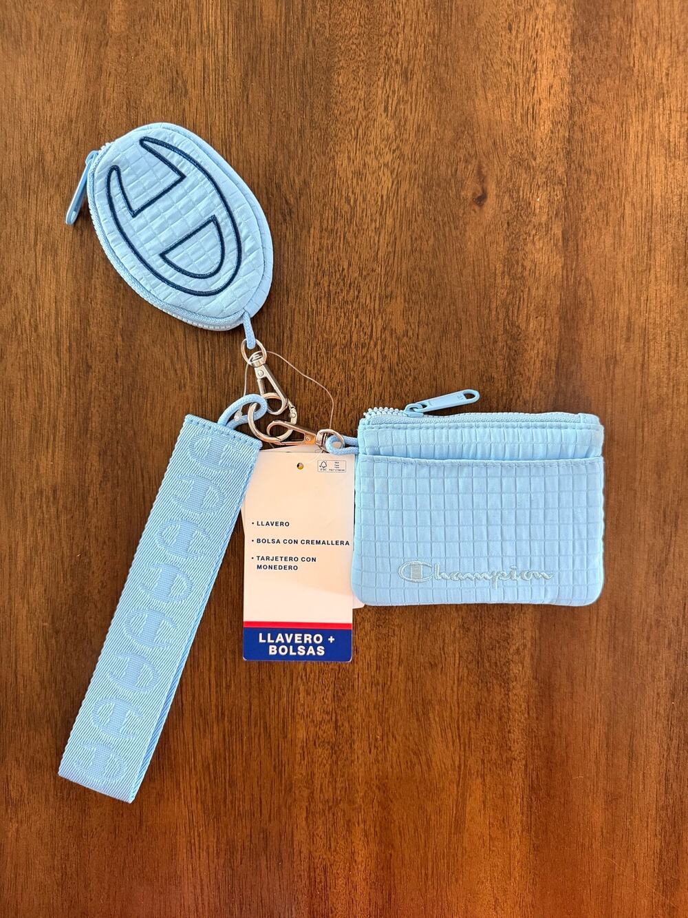 Champion Light Blue Wristlet Card Holder Keychain Set NWT